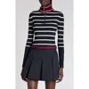 Moncler Stripe Virgin Wool Quarter Zip Pullover In Black