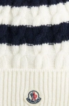 Moncler Wool Striped Cable Knit Hat In Ivory/ Blue Navy