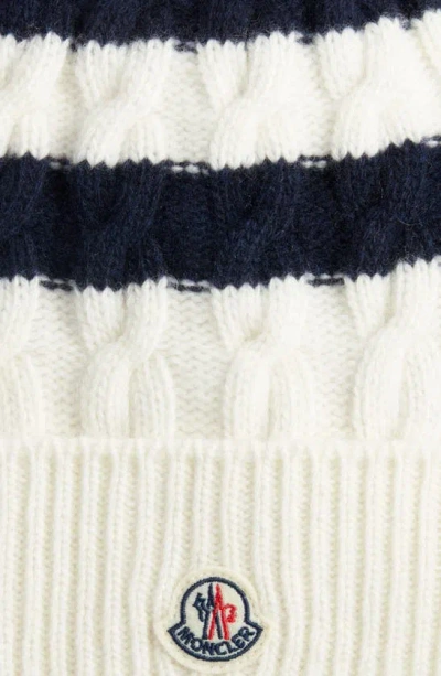 Moncler Wool Striped Cable Knit Hat In Ivory/blue Navy