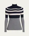 Moncler White & Blue Striped Wool Turtleneck In Dark Blue