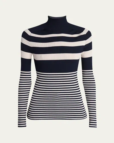 Moncler White & Blue Striped Wool Turtleneck In Multi