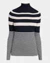 Moncler White & Blue Striped Wool Turtleneck In Dark Blue