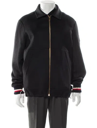 Pre-owned Moncler Striped Bomber Jacket In Black