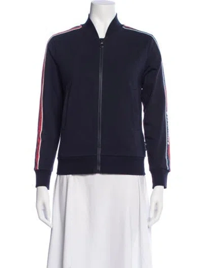 Pre-owned Moncler Striped Bomber Jacket In Blue