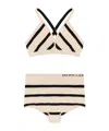 Moncler Cross-back Design Striped Bikini In Nude