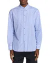 Moncler Logo Patch Stripe Cotton Poplin Button-down Shirt In Blue