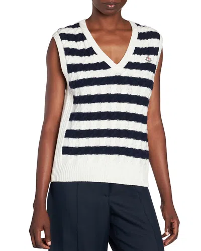 Moncler Striped Cable Knit Vest In Dark Blue
