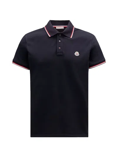 Moncler Striped Collar Polo Shirt In Blue