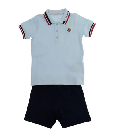 Moncler Striped Collar Polo Shirt Short Sets (set Of Two) In Black