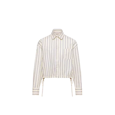 Moncler Chemise Rayée À Manches Longues En Coton Et Soie, Femme, Blanc, Taille: 44 In White