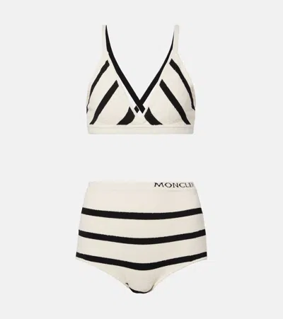 Moncler Striped Cotton-blend Bralette And Briefs Set In Weiss