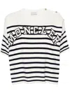 Moncler White Striped Logo Lettering T-shirt In 蓝色