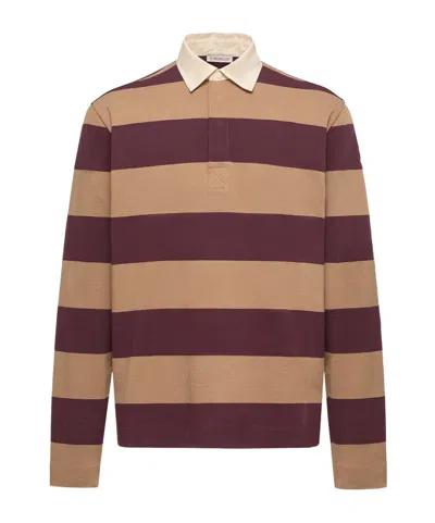 Moncler Striped Cotton Long Sleeve Polo Shirt In Multi