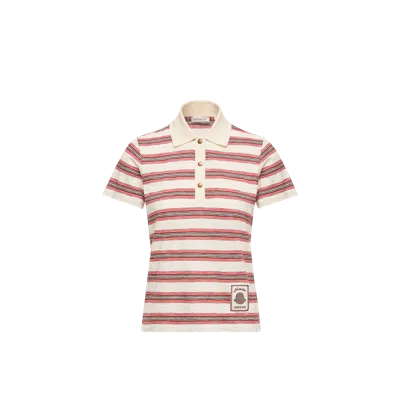 Moncler Striped Cotton Polo Shirt In White