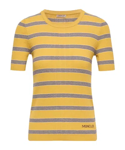 Moncler Striped Cotton Short Sleeve Polo Shirt In Multi