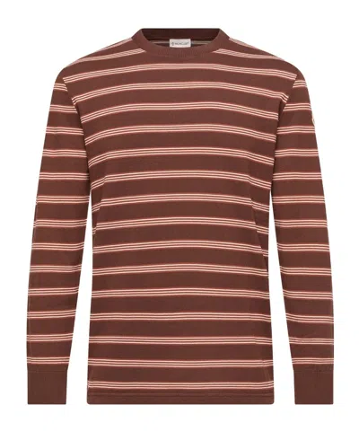 Moncler Striped Cotton Sweatshirt In Brown