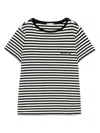 Moncler Black And White T-shirt With All-over Striped Motif And Logo Patch On The Chest In Cotton Wo In Black