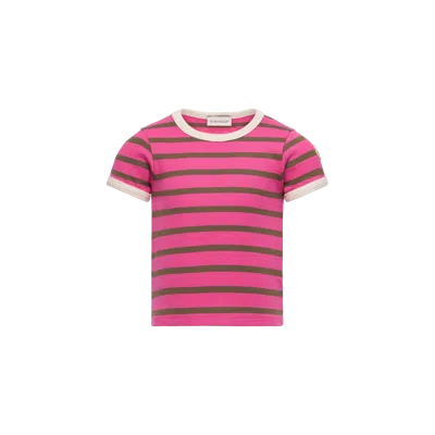 Moncler Striped Cotton T-shirt In Pink