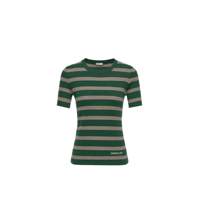 Moncler T-shirt En Coton Rayé, Femme, Multicolore, Taille: S In Green