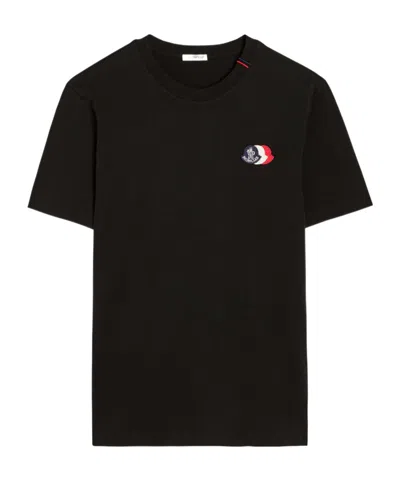 Moncler Striped Crew Neck Cotton T-shirt In Black