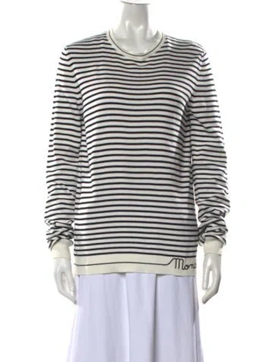 Pre-owned Moncler Striped Crew Neck Sweater In White