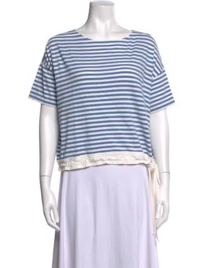 Pre-owned Moncler Striped Crew Neck T-shirt In Blue
