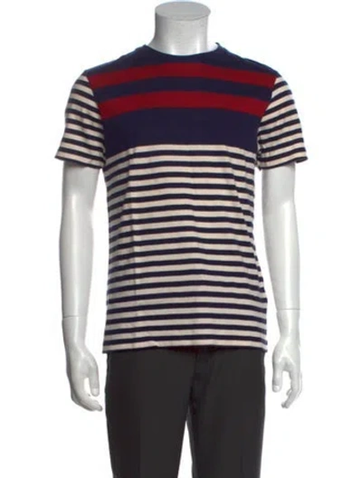 Pre-owned Moncler Striped Crew Neck T-shirt In Blue