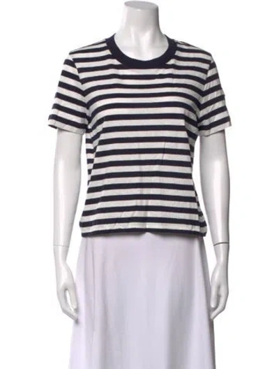 Pre-owned Moncler Striped Crew Neck T-shirt In Blue