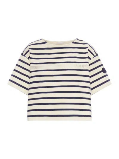 MONCLER STRIPED CROP T-SHIRT WITH LOGO