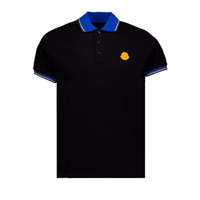 Moncler Striped Detail Polo Shirt In Black