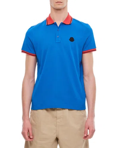 Moncler Striped Detail Polo Shirt In Blue