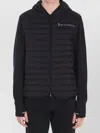 Moncler Striped Detailing Cotton Blend Hooded Jacket In Black