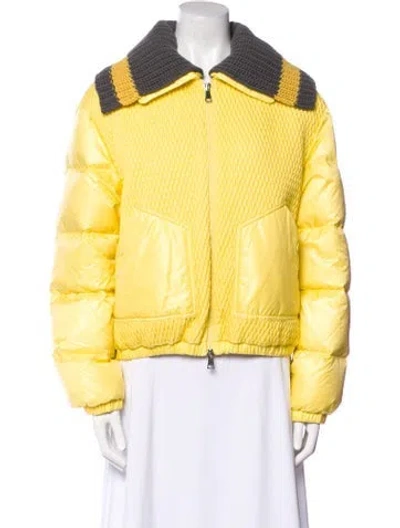 Pre-owned Moncler Striped Down Jacket In Yellow