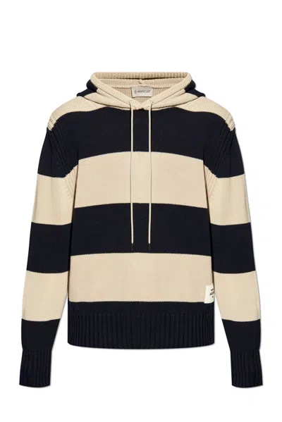 Moncler Striped Drawstring Knit Hoodie In Multi