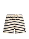 Moncler Striped Shorts With Drawstring And Logo In White