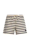 Moncler Striped Shorts With Drawstring And Logo In White