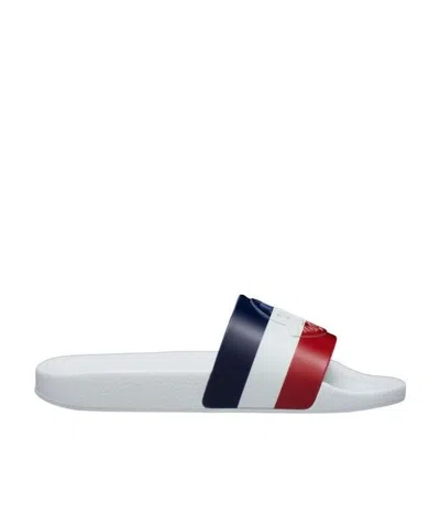 Moncler Striped Embossed-logo Slides In White