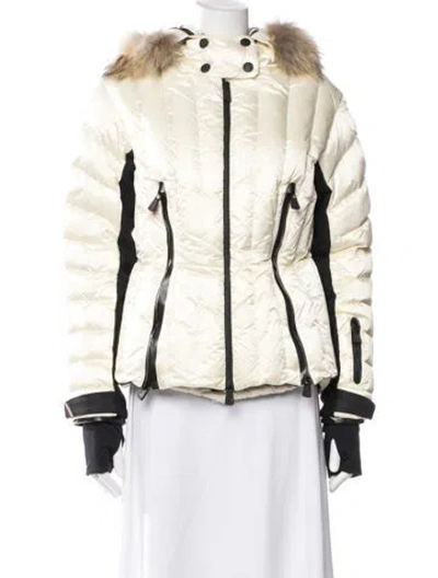 Pre-owned Moncler Striped Faux Fur Jacket In Neutral