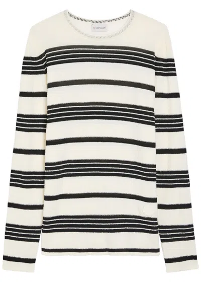 Moncler Striped Fine-knit Cotton-blend T-shirt In White
