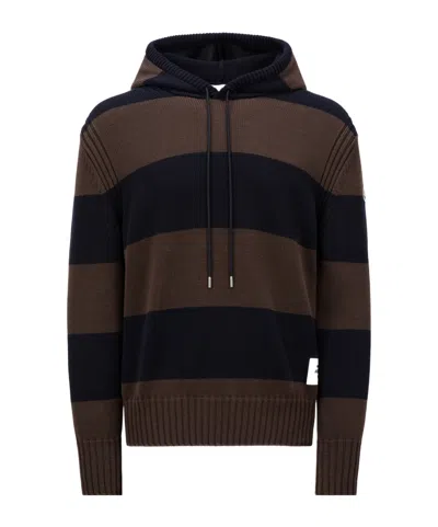 MONCLER MONCLER STRIPED DRAWSTRING KNITTED HOODIE