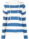 Moncler Shell-trimmed Striped Ribbed Cotton Hoodie In Blau