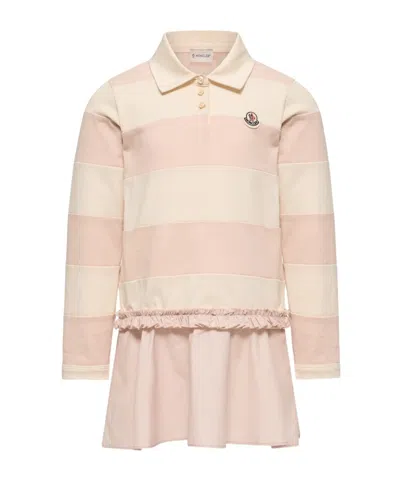 Moncler Striped Jersey Polo Shirt Dress In Pink