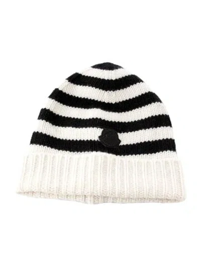 Pre-owned Moncler Striped Knit Beanie In White
