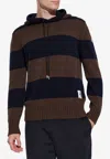 Moncler Men's Cotton Striped Knit Hoodie In Brown