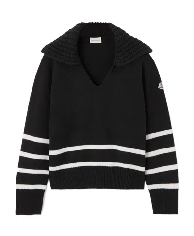 Moncler Striped Knitted Sweater In Black