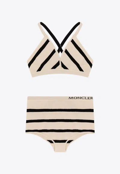 Moncler Striped Logo Bralette And Briefs Set