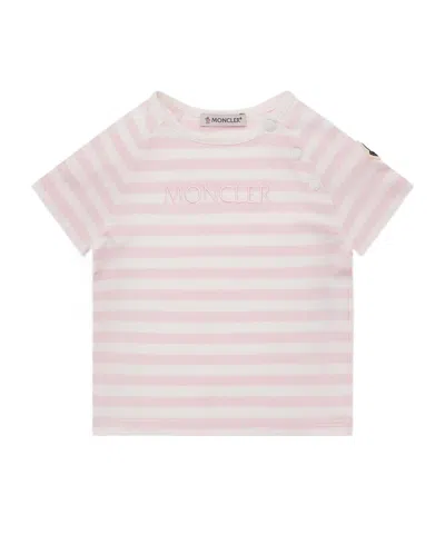Moncler Kids' Striped Logo Cotton Blend T-shirt In Pink