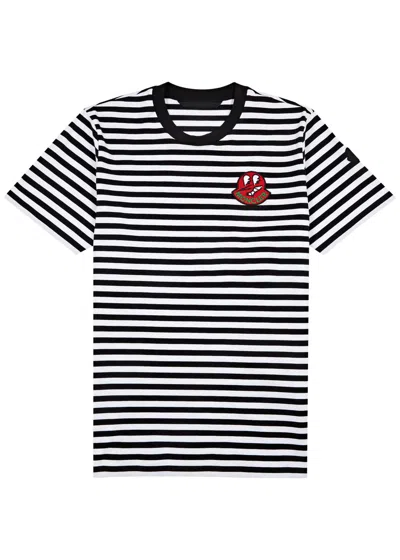 Moncler Striped Logo Cotton T-shirt In Black