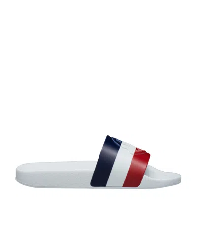 Moncler Striped Logo-detail Slides In Gray