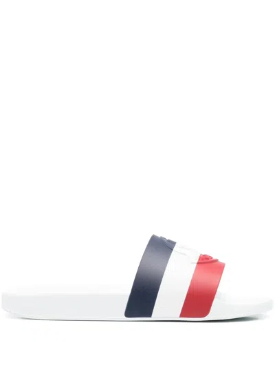 Moncler Striped Logo-detail Slides In White